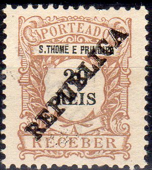 1085 f.jpg -     Lote:    1085 (frente)                   Descrição:         1913 &mdash; Porteado. Emissão regular. Valor em reis, com sobrecarga REPUBLICA local zincogravada. CE POR33, 20 reis. Selo com dupla sobrecarga na frente e também no verso.        *       Valor Base:     &euro; 10,00     Valor Venda:     &euro;      